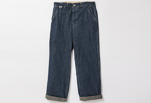 RAGTIME WHITE STITCH DENIM TROUSERS with CINCH BACK(AGED)